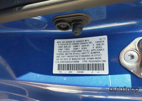 2018 Honda Civic Si z USA, uszkodzony, nr VIN 2HGFC3A55JH750098